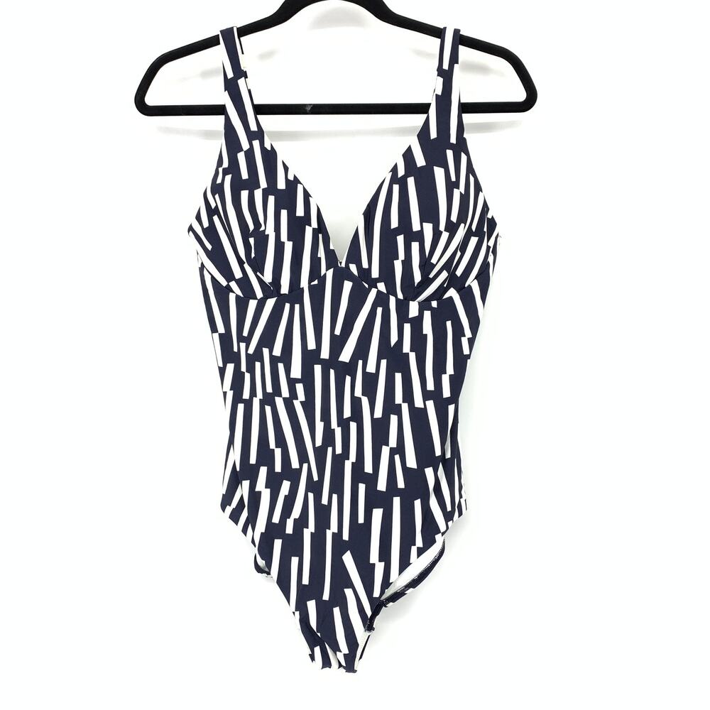 JETS Australia One Piece Swimsuit Navy Blue White Striped US Sz 10 Underwire